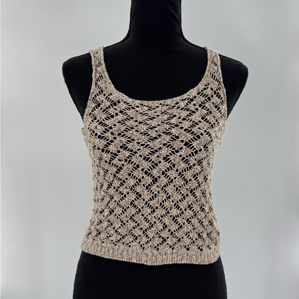 Garage crochet pointelle knit scoop neck tank top Beige Women’s Size XS